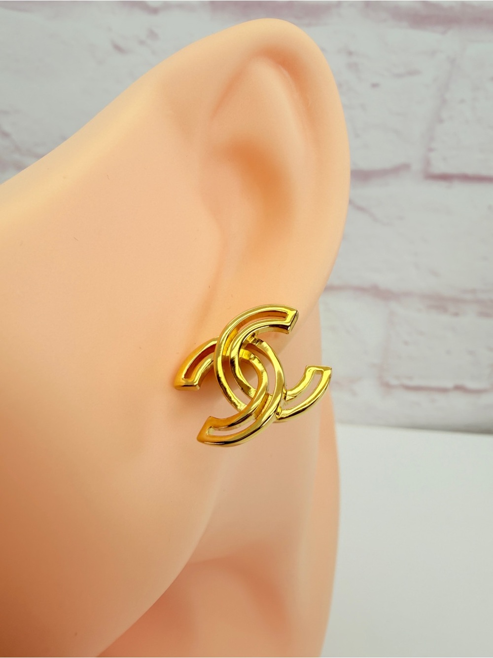 CHANEL Goldtone Metal Obazine CC Earrings